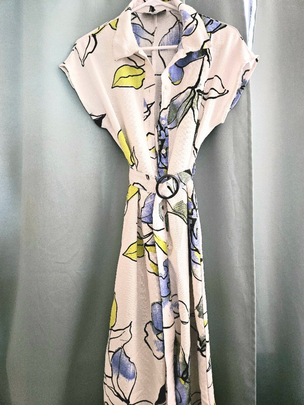 Alex & Parker Short Sleeve Belted Jumpsuit Size Medium Blue Green Leaf Design